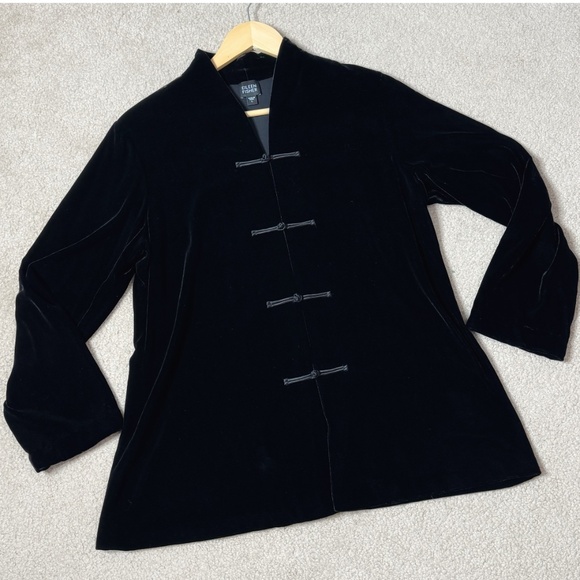 NEW Eileen Fisher Jacket Top Frog Button No Collar Black Silk Blend Black Tunic - Picture 6 of 11